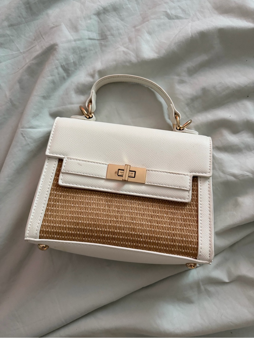 Call It Spring White and Tan Top-Handle Mini Bag